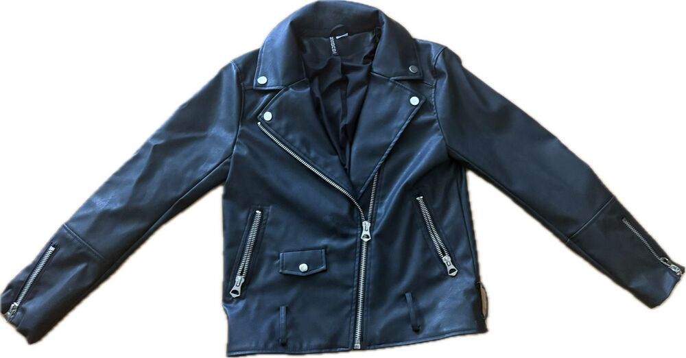 Divided Jacket Womens XS Faux Leather Full Zip Biker Black Moto Coat